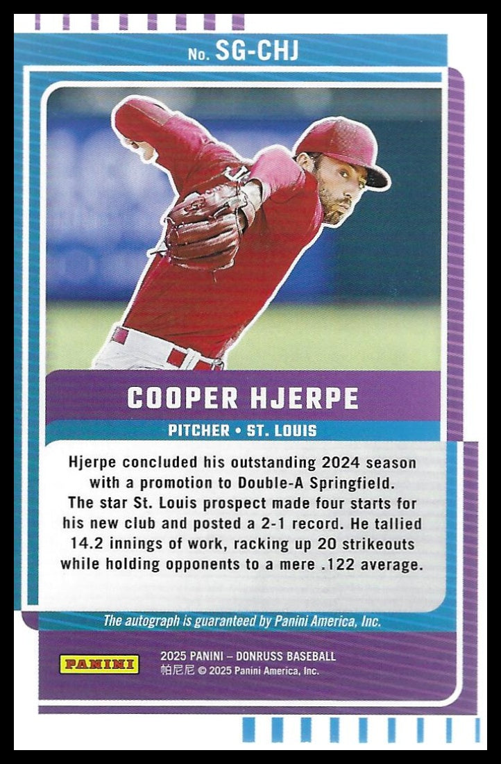 2025 Donruss #SG-CHJ Cooper Hjerpe Signature Series