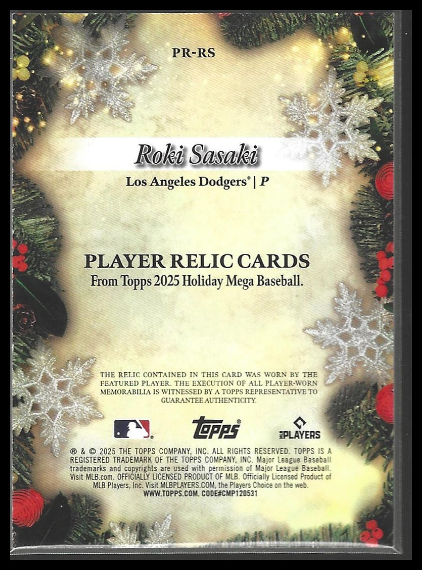 2025 Topps Holiday #PR-RS Roki Sasaki Player Relics