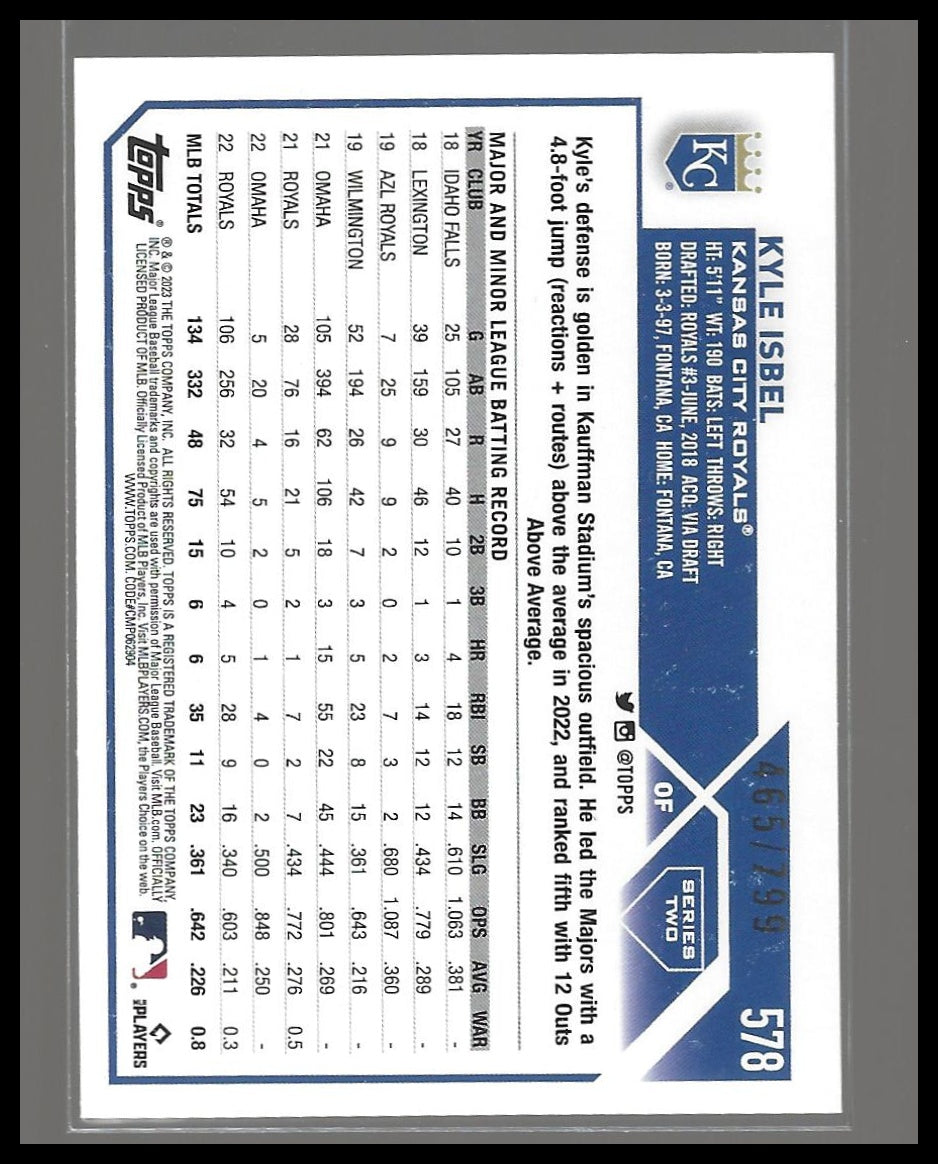 2023 Topps #578 Kyle Isbel Purple Foilboard #/799