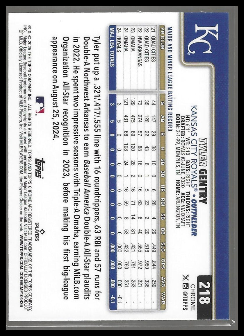 2025 Topps Chrome #218 Tyler Gentry Purple Raywave Refractors #/250
