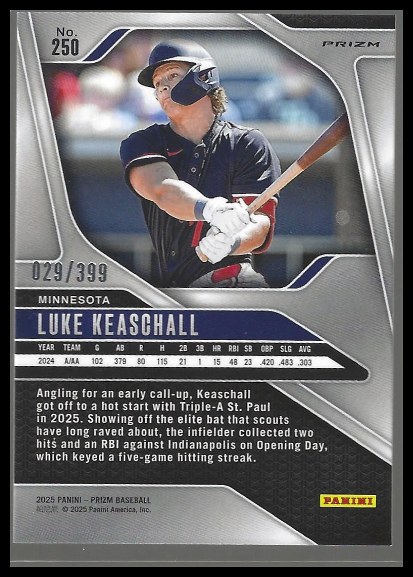 2025 Panini Prizm #250 Luke Keaschall Orange Pulsar Prizms #/399