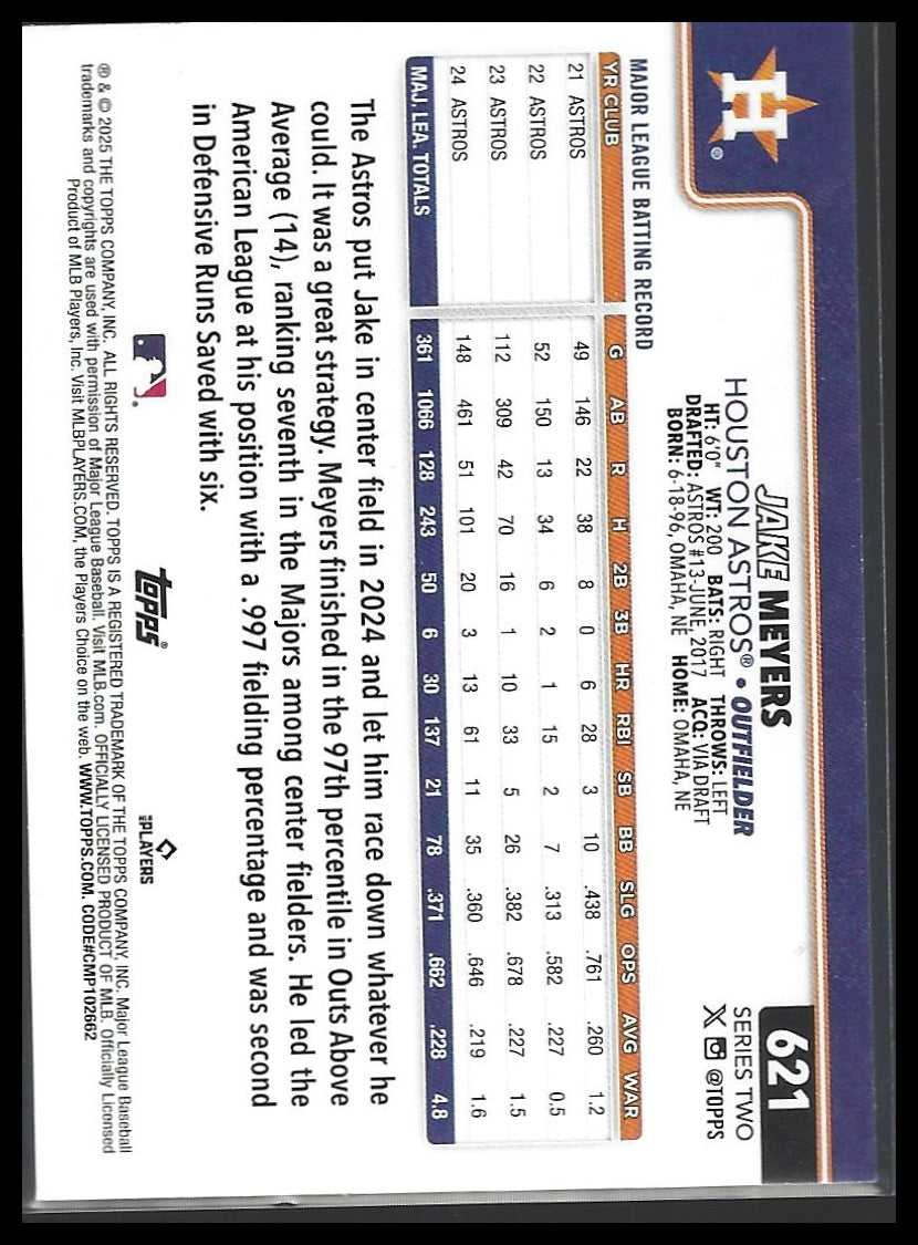 2025 Topps #621 Jake Meyers Silver Crackle Foilboard