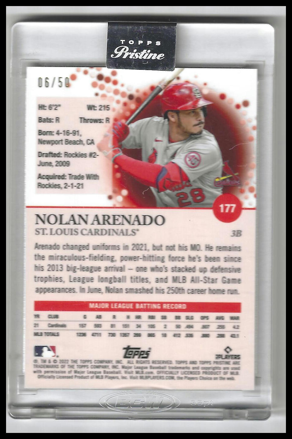 2022 Topps Pristine #177 Nolan Arenado Gold Refractor #/50