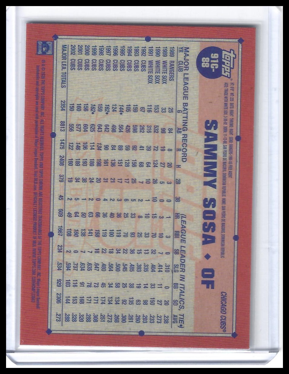 2026 Topps #91C-88 Sammy Sosa 1991 Topps 35th Anniversary Chrome