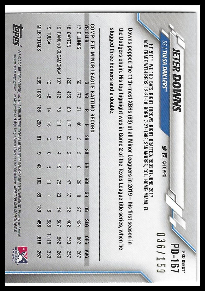2020 Topps Pro Debut #PD-167 Jeter Downs Blue #/150