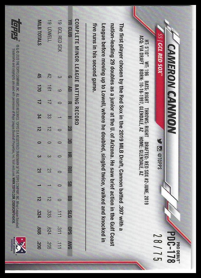 2020 Topps Pro Debut #PDC-178 Cameron Cannon Chrome Gold #/75