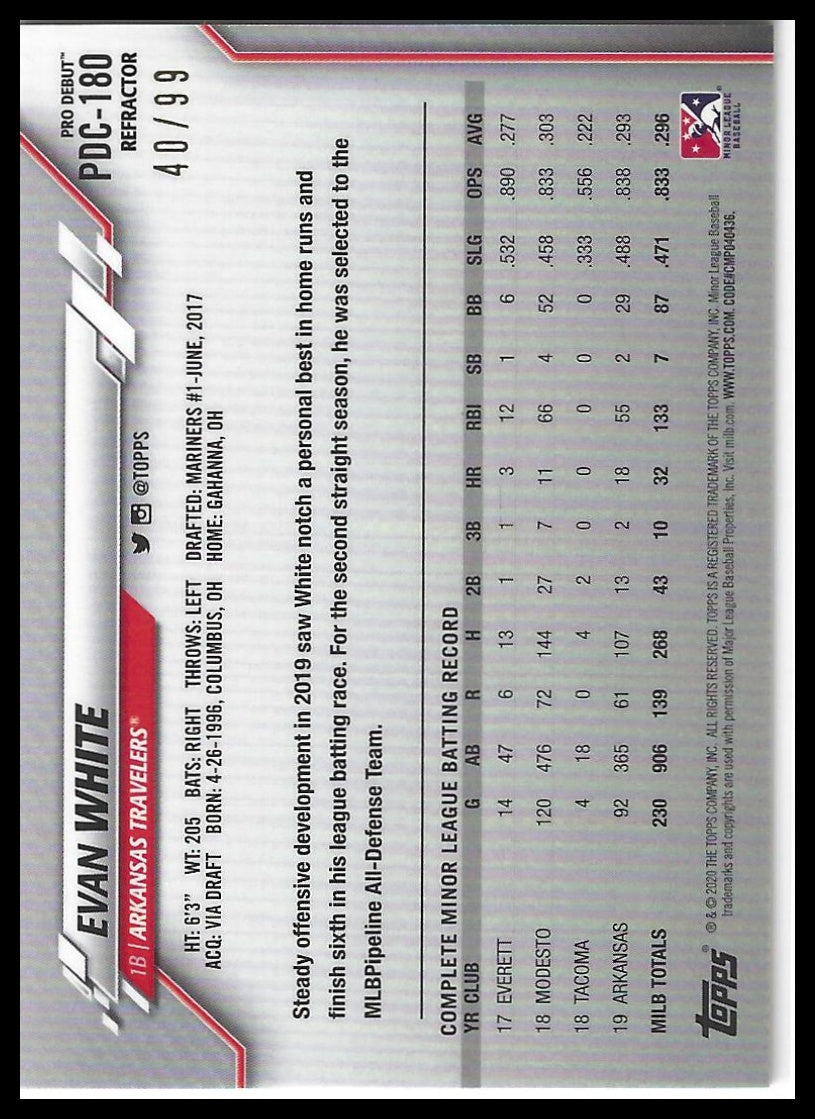 2020 Topps Pro Debut #PDC-180 Evan White Chrome Refractor #/99
