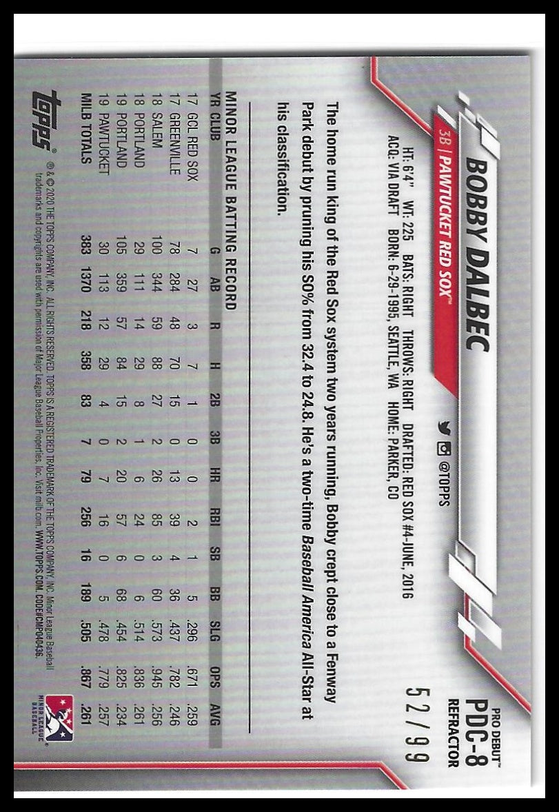 2020 Topps Pro Debut #PDC-8 Bobby Dalbec Chrome Refractor #/99
