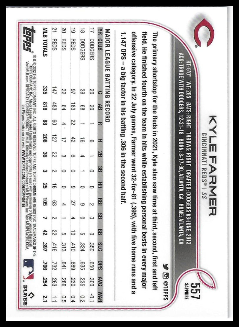 2022 Topps Chrome Sapphire Edition #557 Kyle Farmer