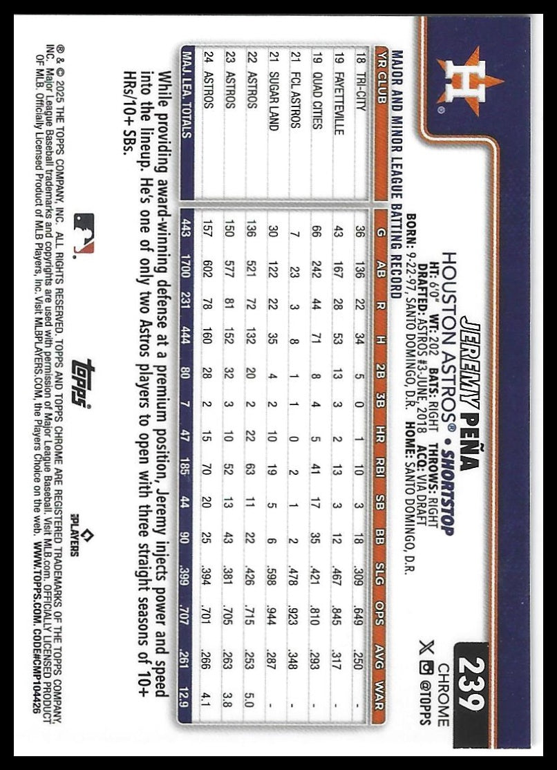 2025 Topps Chrome #239 Jeremy Peña Raywave Refractors