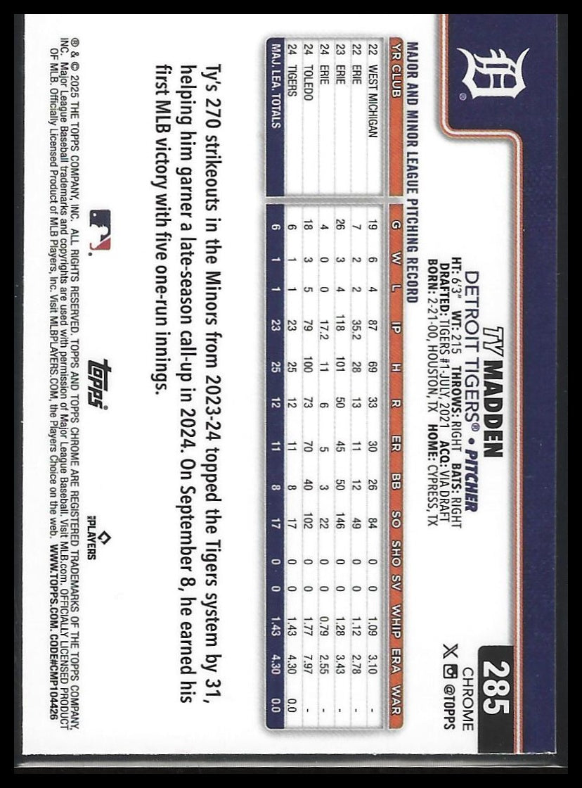 2025 Topps Chrome #285 Ty Madden Raywave Refractors