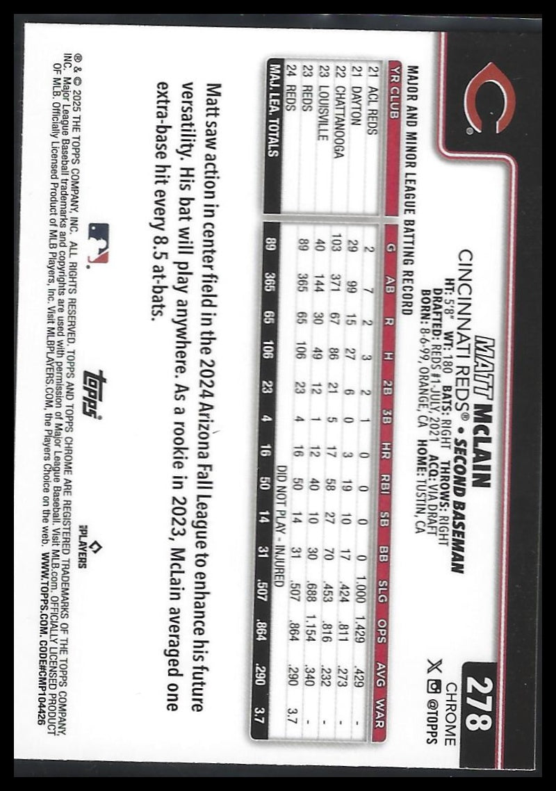 2025 Topps Chrome #278 Matt McLain Raywave Refractors