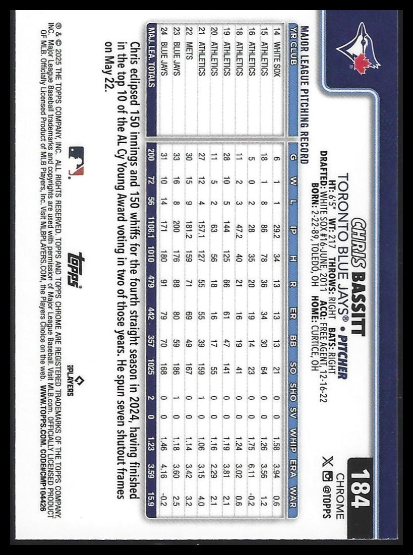2025 Topps Chrome #184 Chris Bassitt Raywave Refractors