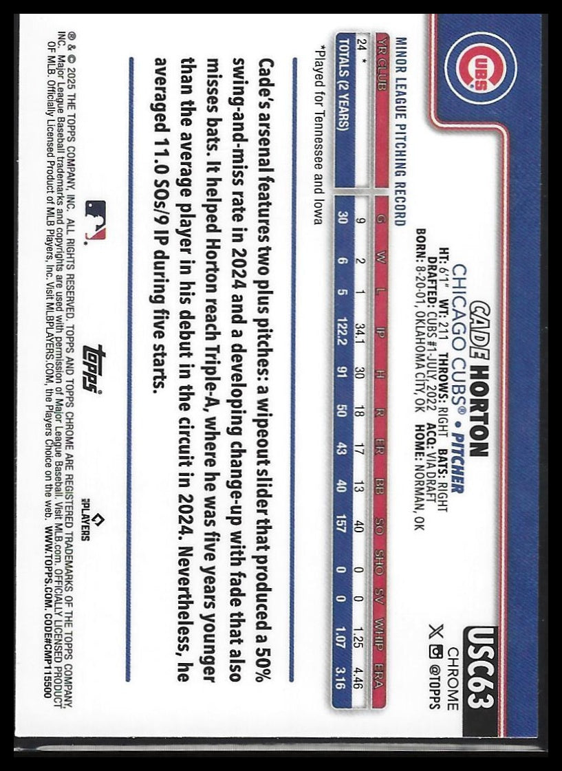 2025 Topps Chrome Update #USC63 Cade Horton RayWave Refractor