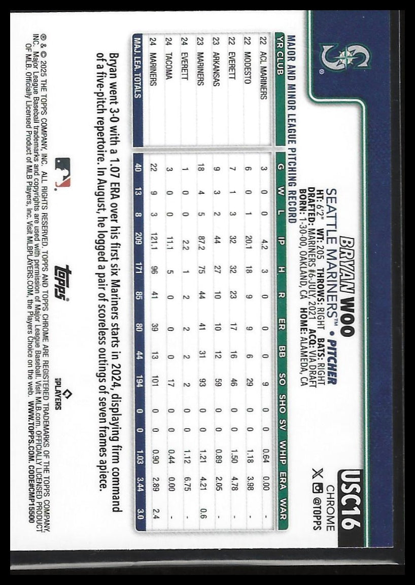2025 Topps Chrome Update #USC16 Bryan Woo RayWave Refractor