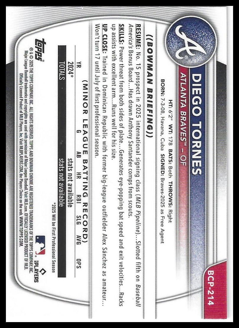 2025 Bowman Chrome #BCP-214 Diego Tornes Prospects Mojo