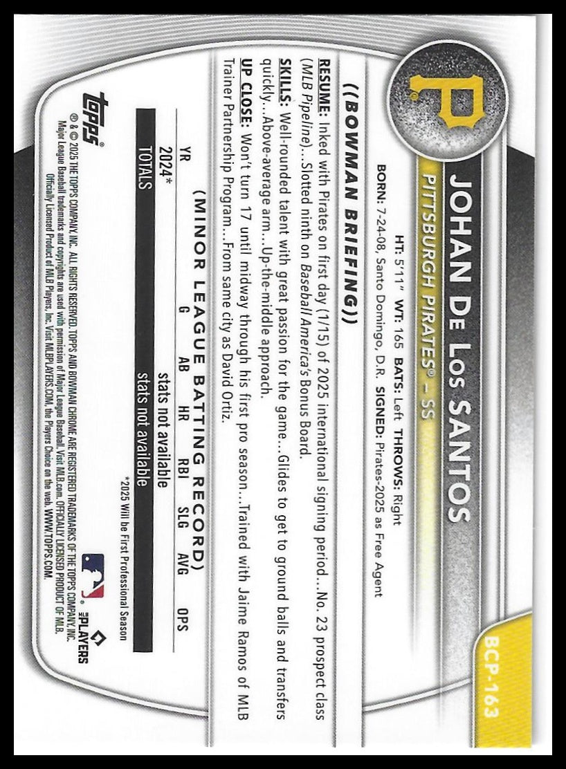 2025 Bowman Chrome #BCP-163 Johan De Los Santos Prospects Mojo