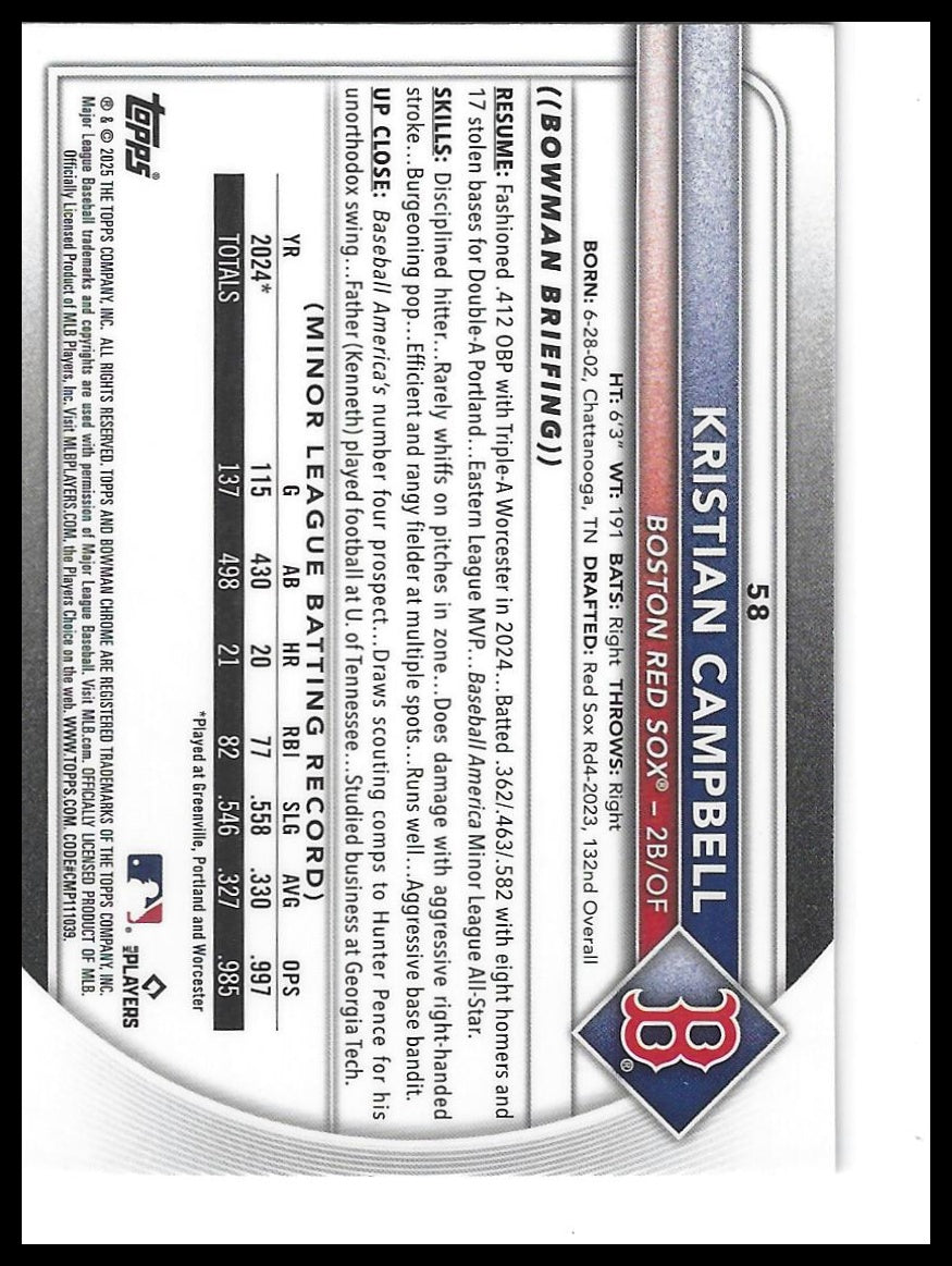 2025 Bowman Chrome #58 Kristian Campbell Mojo Refractors