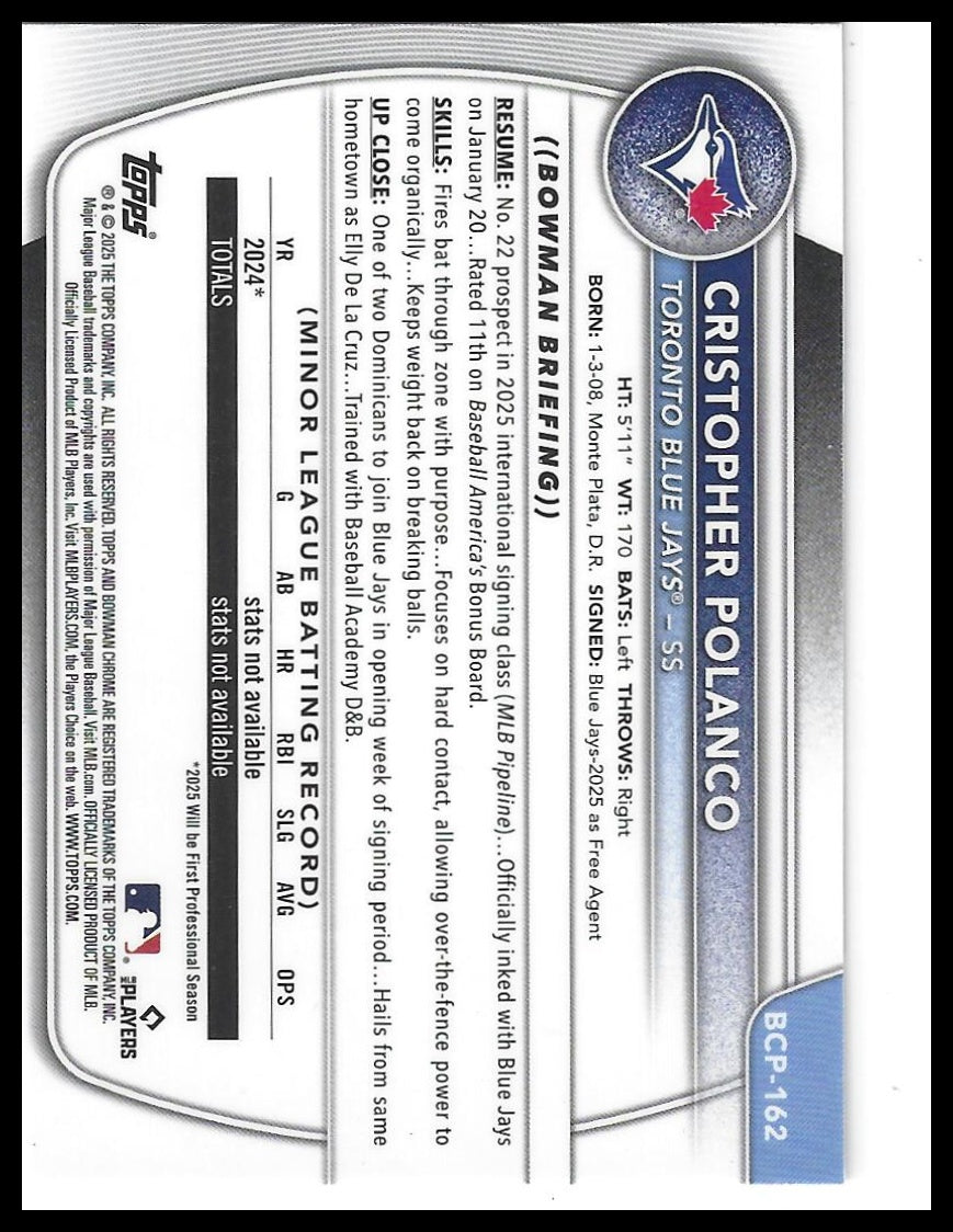 2025 Bowman Chrome #BCP-162 Cristopher Polanco Prospects Mojo