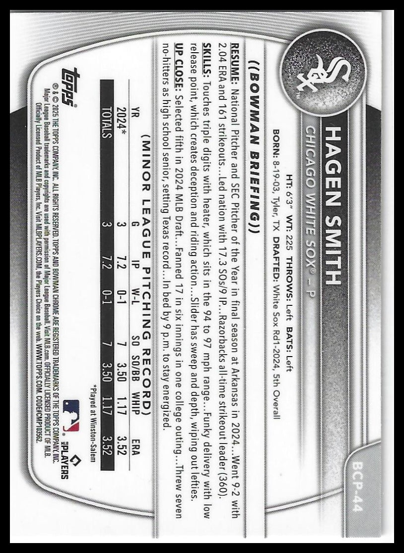 2025 Bowman #BCP-44 Hagen Smith Chrome Prospects Mojo Refractor