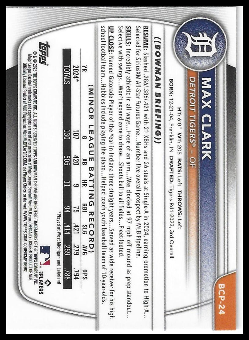 2025 Bowman #BCP-24 Max Clark Chrome Prospects Mojo Refractor