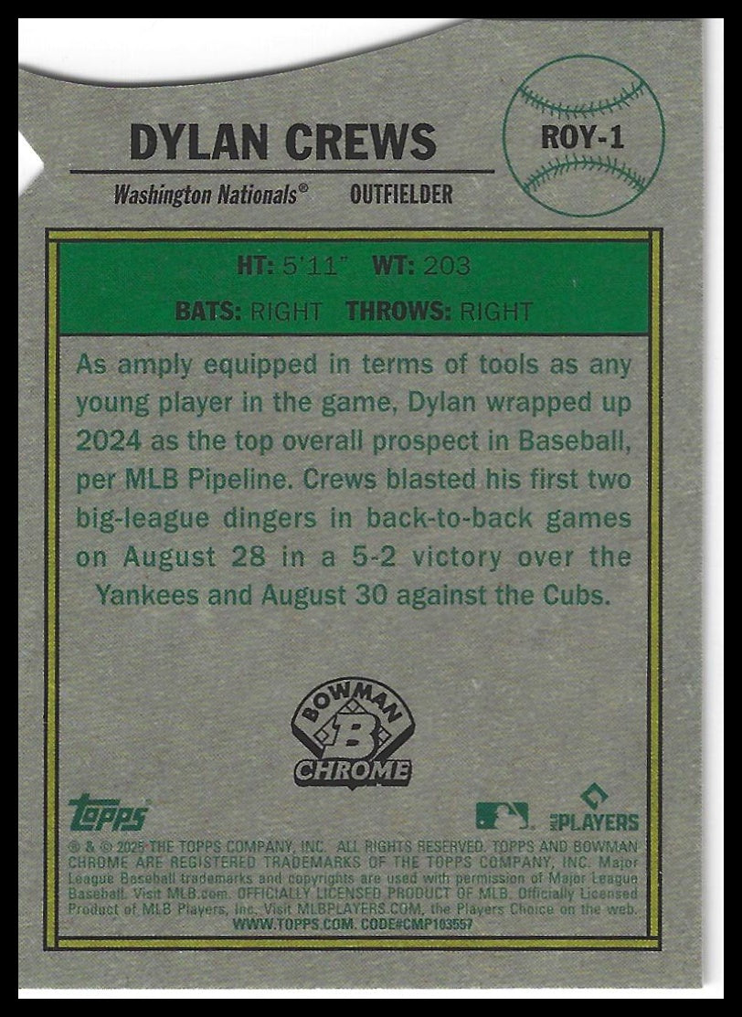 2025 Bowman #ROY-1 Dylan Crews Rookie of the Year Favorites Mojo Refractor