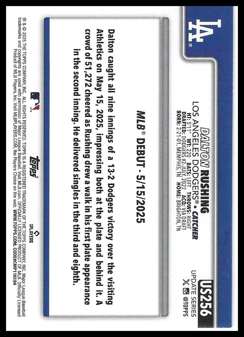2025 Topps Update #US256 Dalton Rushing Diamante Foil