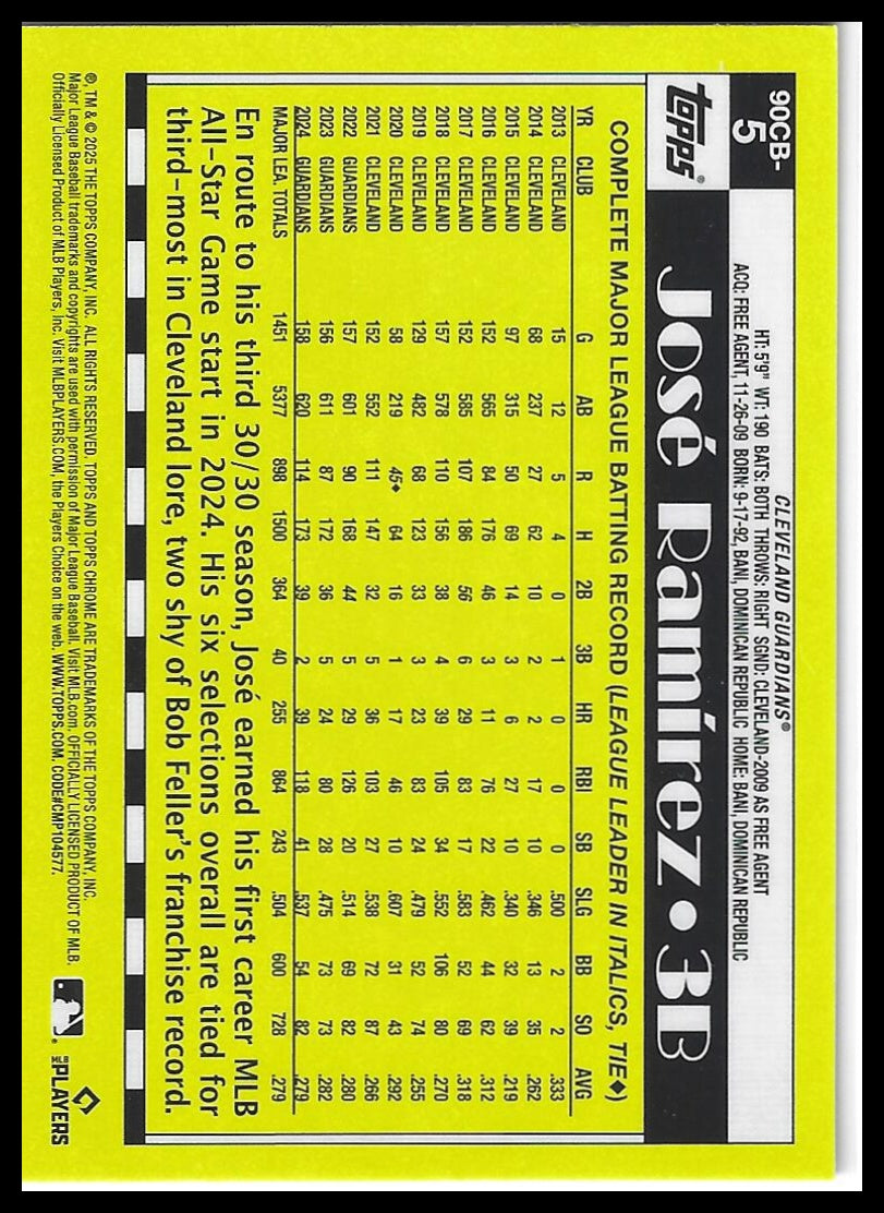 2025 Topps Chrome #90CB-5 Jose Ramirez 1990 Topps Baseball 35th Anniversary