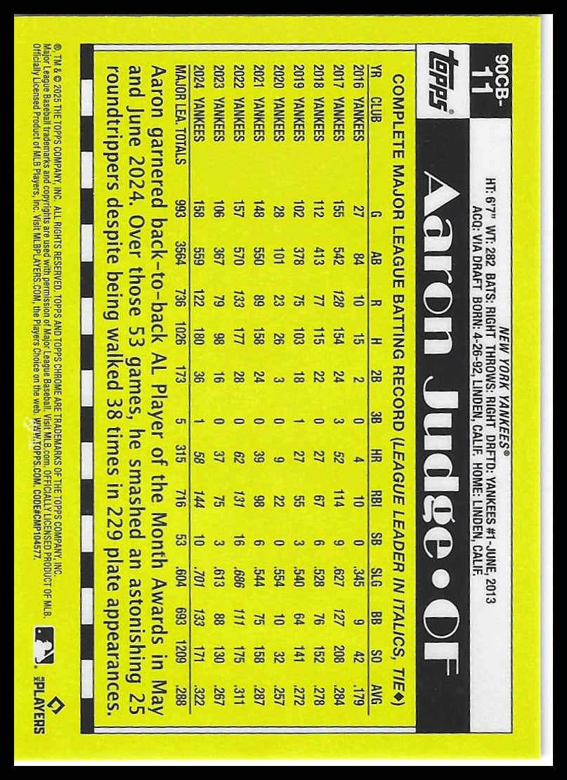 2025 Topps Chrome #90CB-11 Aaron Judge 1990 Topps Baseball 35th Anniversary