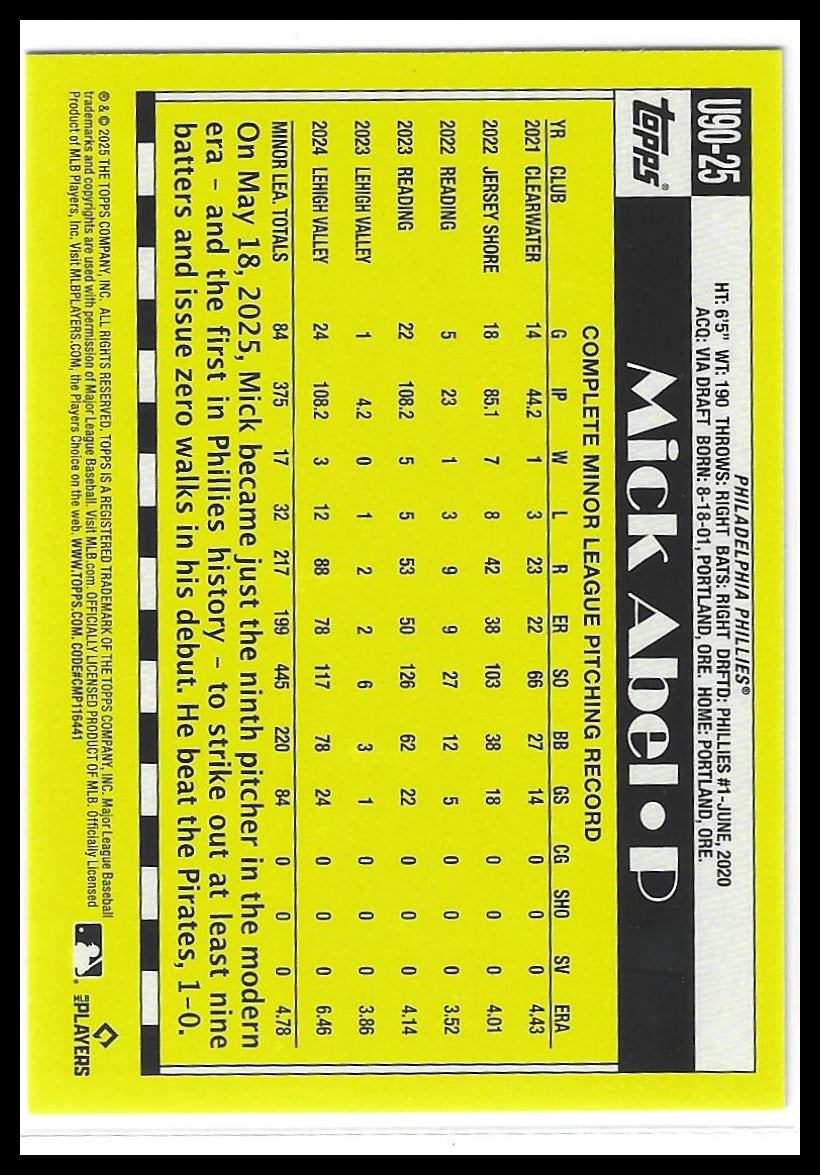 2025 Topps Update #U90-25 Mick Abel 1990 Topps Baseball 35th Anniversary
