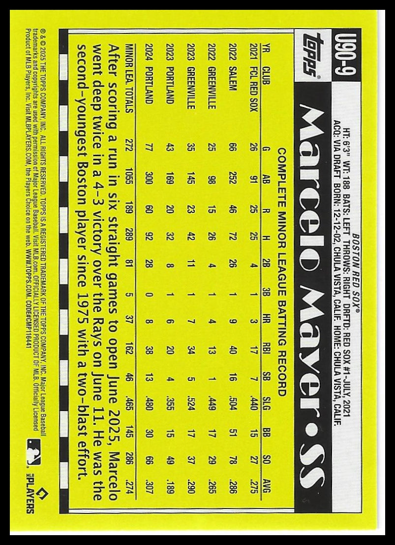 2025 Topps Update #U90-9 Marcelo Mayer 1990 Topps Baseball 35th Anniversary