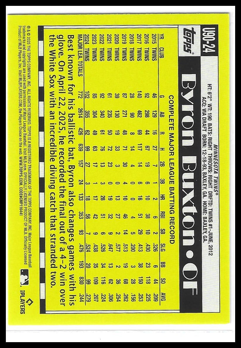 2025 Topps Update #U90-24 Byron Buxton 1990 Topps Baseball 35th Anniversary