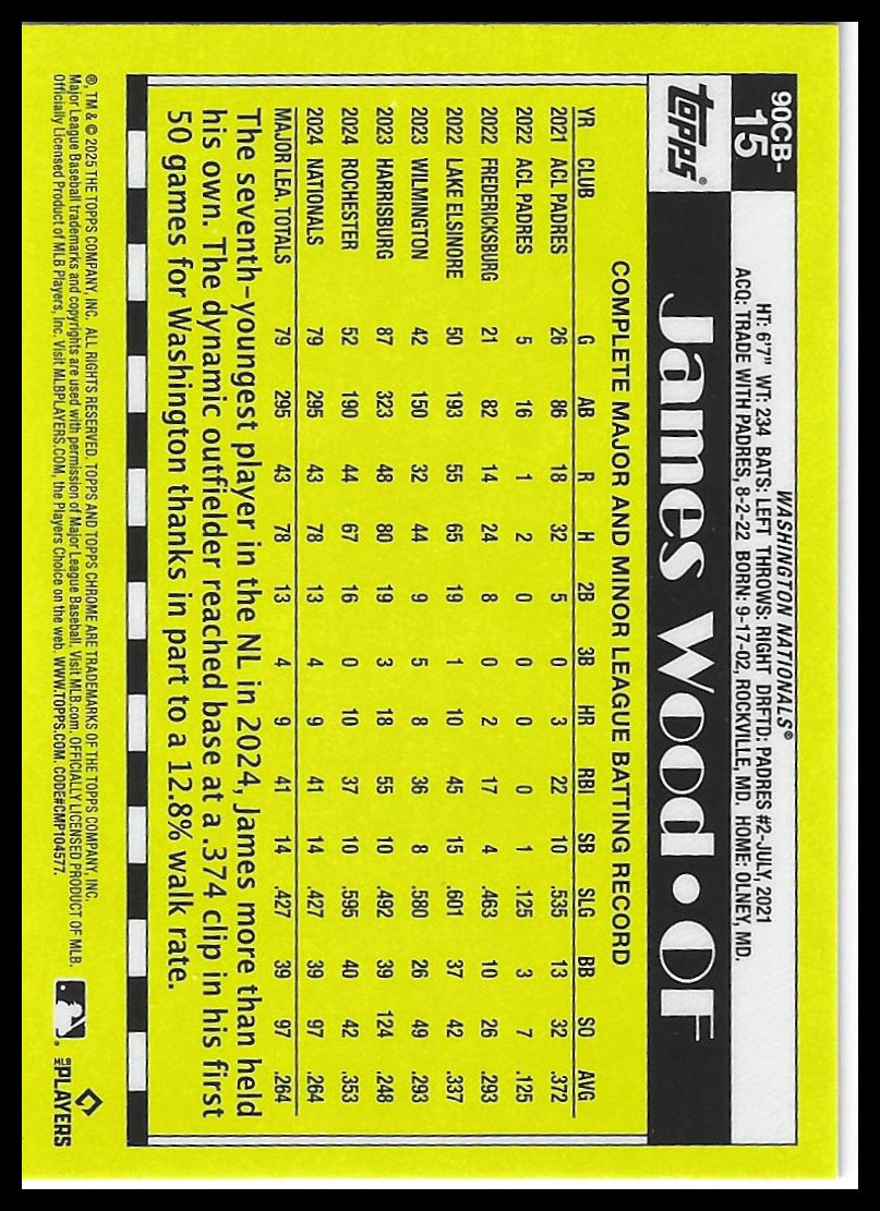 2025 Topps Chrome #90CB-15 James Wood 1990 Topps Baseball 35th Anniversary