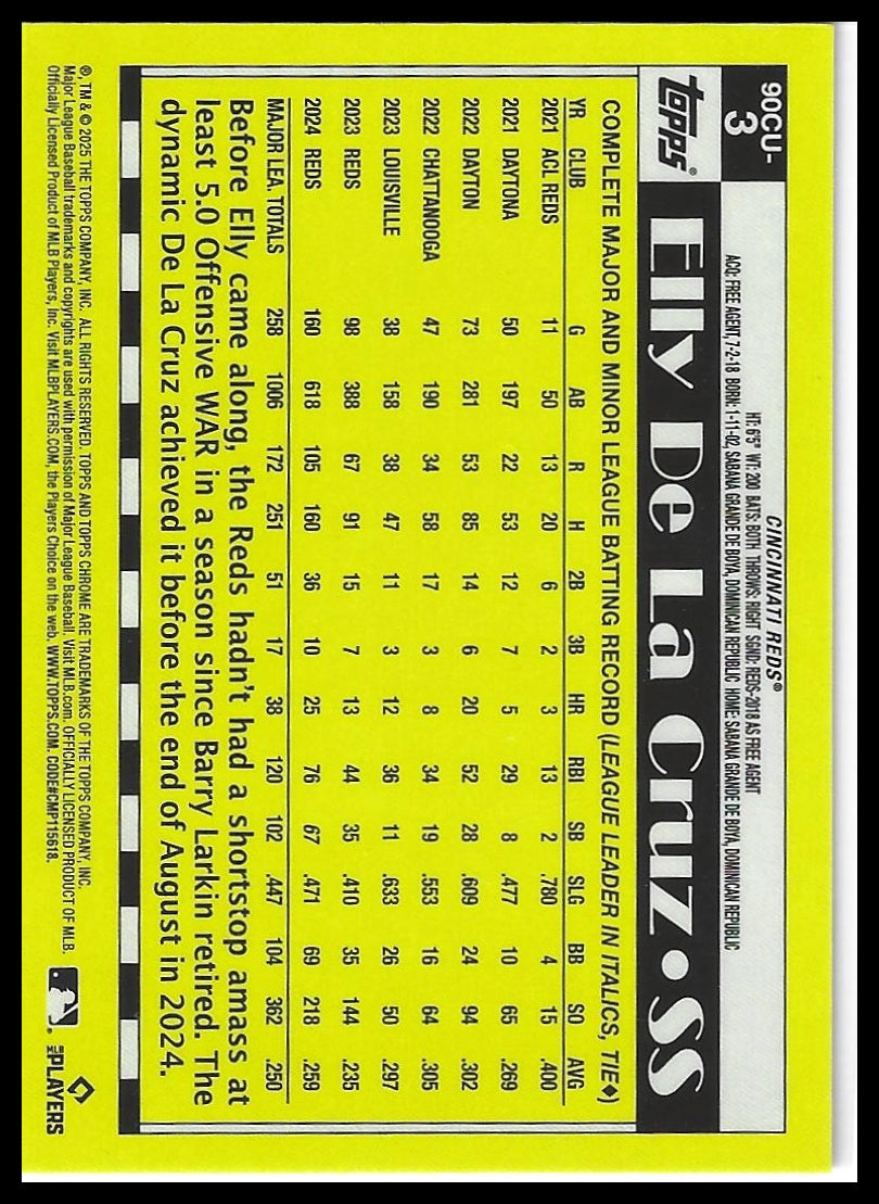 2025 Topps Chrome Update #90CU-3 Elly De La Cruz 1990 Topps Chrome
