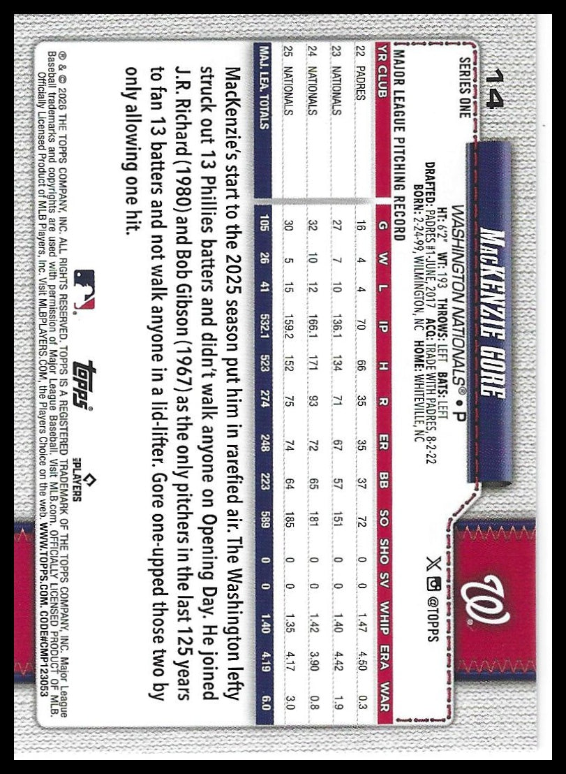 2026 Topps #14 MacKenzie Gore Holo Foil