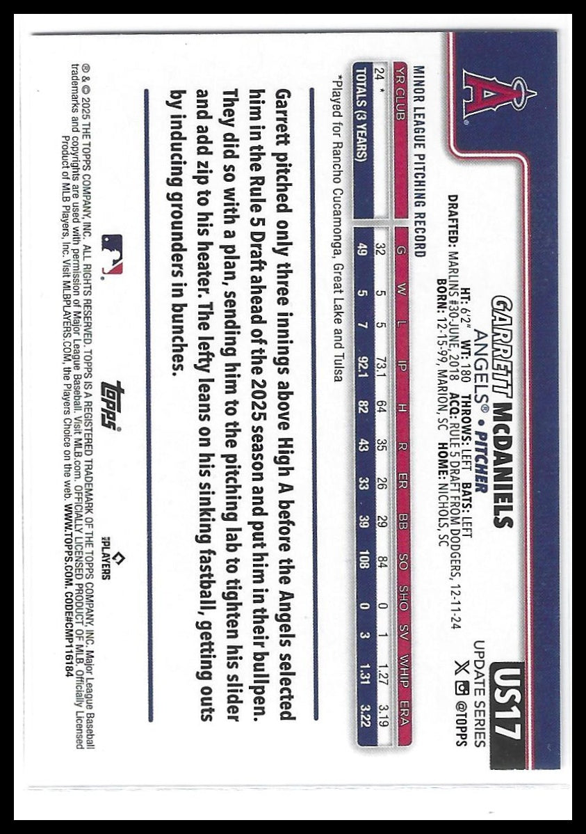 2025 Topps Update #US17 Garrett McDaniels Holo Foil