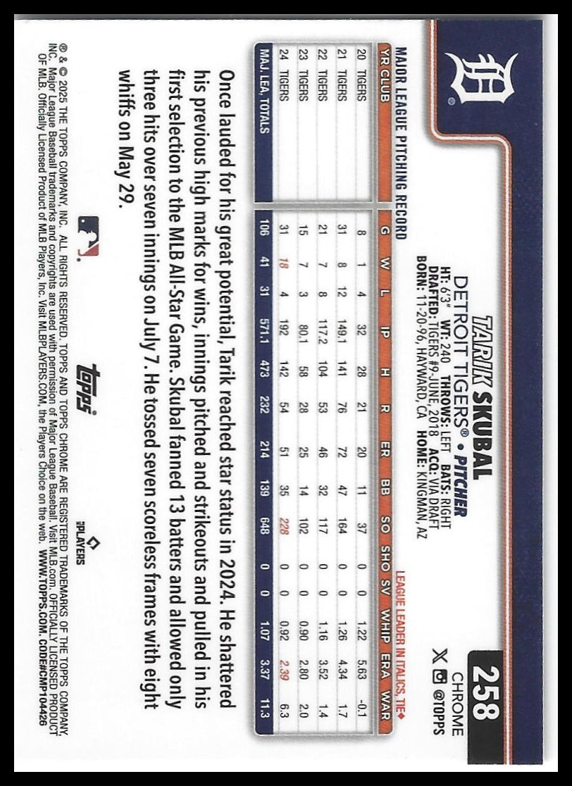 2025 Topps Chrome #258 Tarik Skubal Prism Refractors