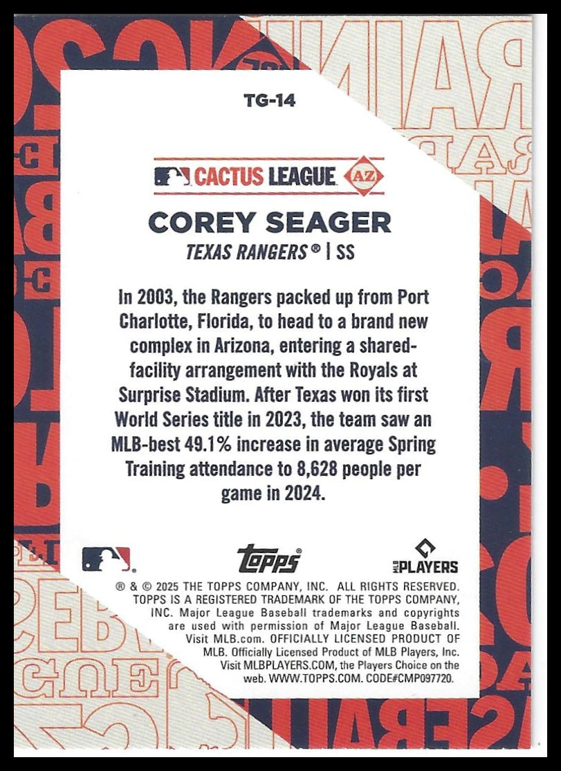 2025 Topps #TG-14 Corey Seager Training Grounds