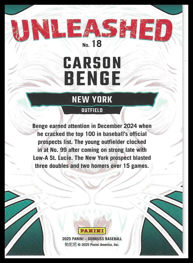 2025 Donruss #18 Carson Benge Unleashed