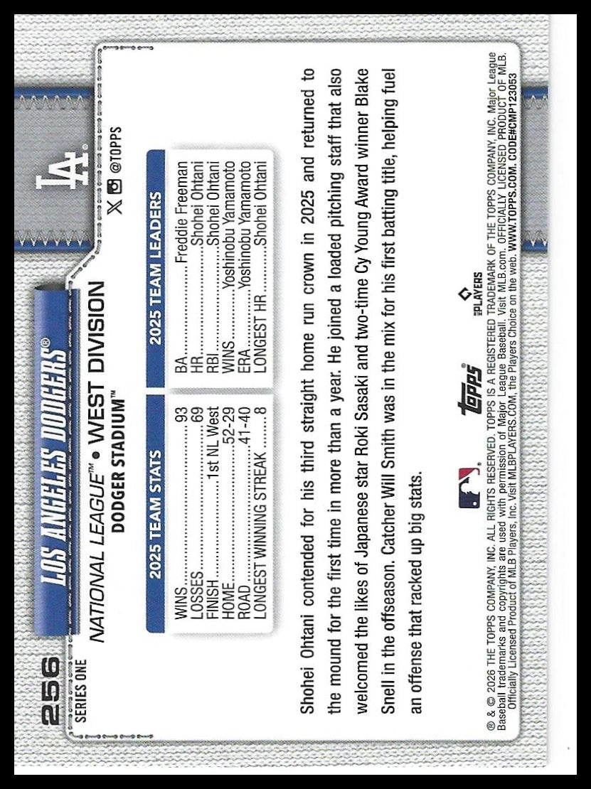 2026 Topps #256 Los Angeles Dodgers Holo Foil