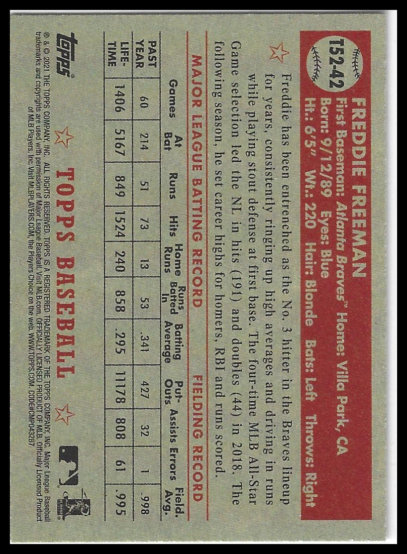 2021 Topps #T52-42 Freddie Freeman 1952 Topps Redux