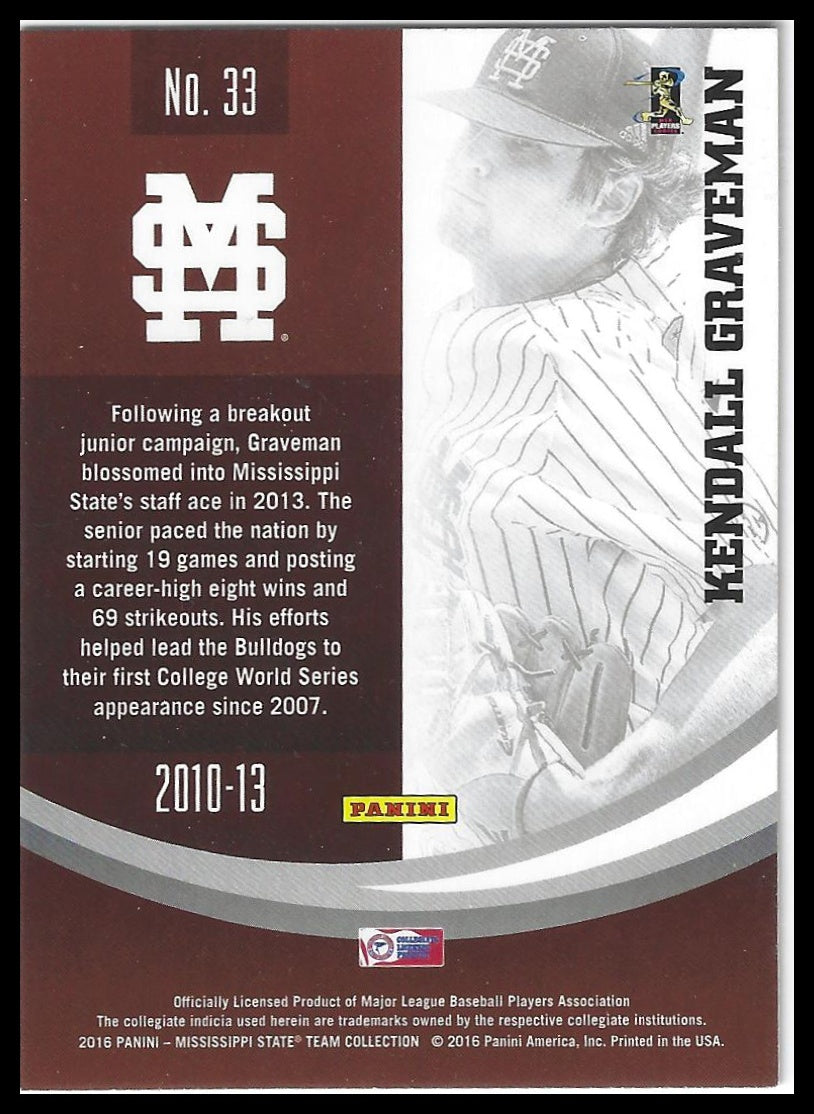 2016 Panini Mississippi State Bulldogs #33 Kendall Graveman