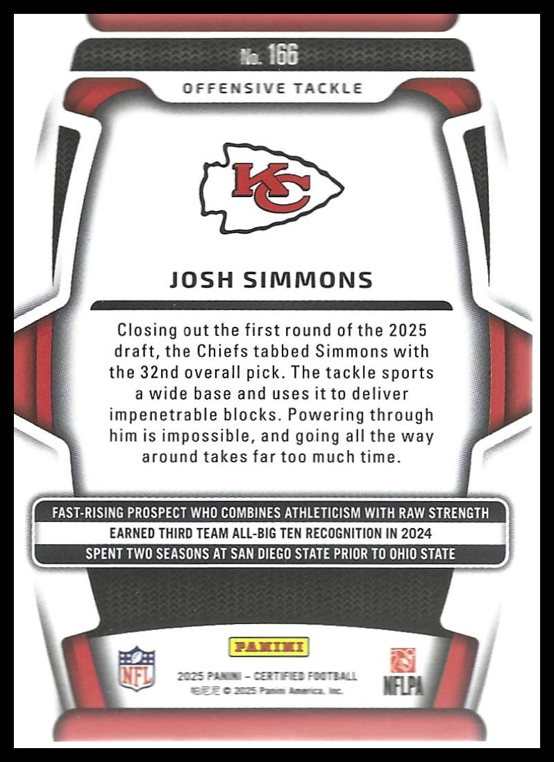 2025 Panini Certified #166 Josh Simmons Mirror Pink #/225