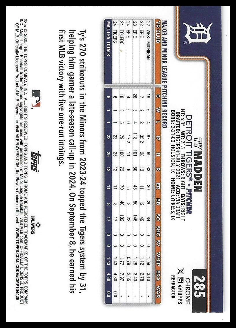 2025 Topps Chrome #285 Ty Madden Refractors