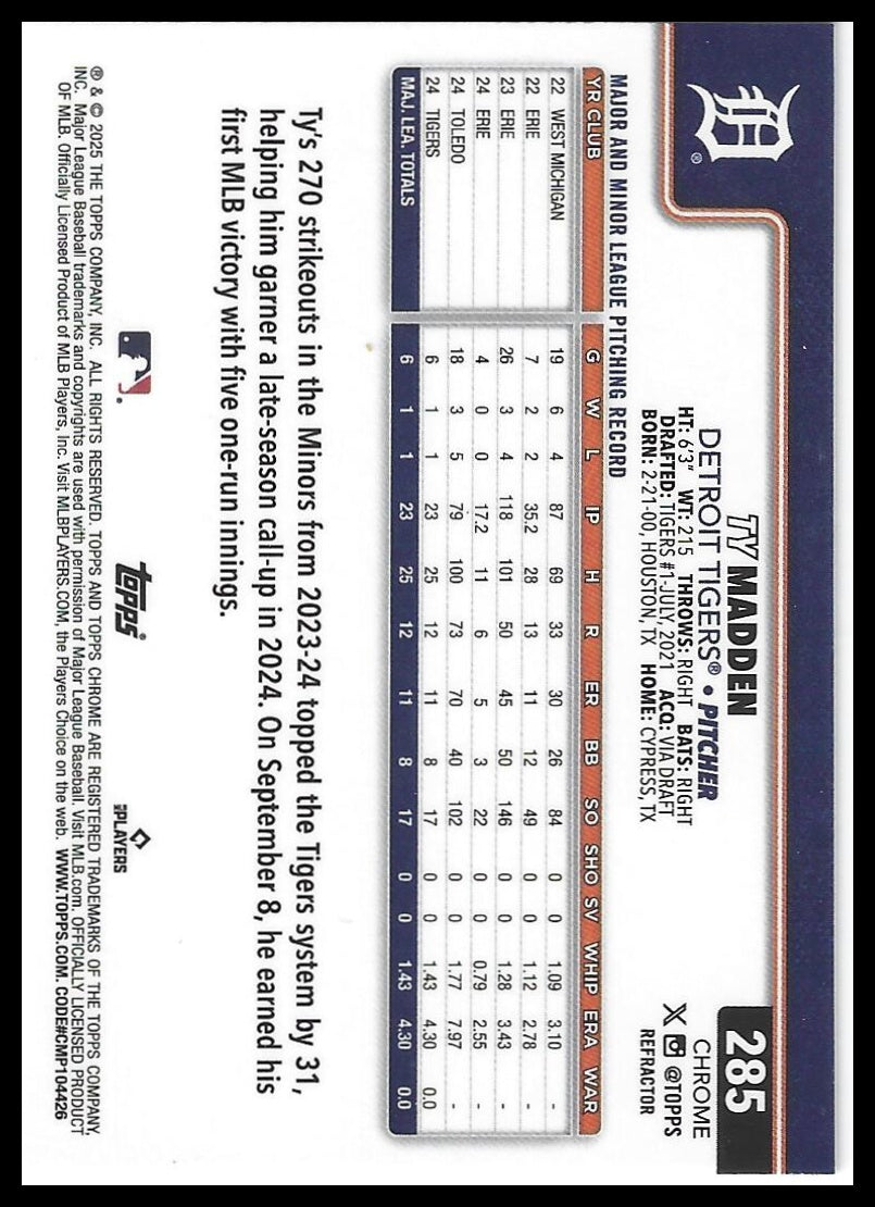 2025 Topps Chrome #285 Ty Madden Refractors