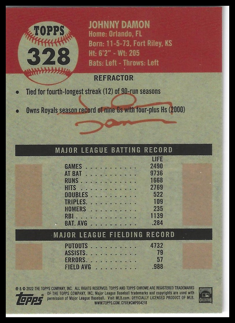 2022 Topps Chrome Platinum Anniversary #328 Johnny Damon Refractor