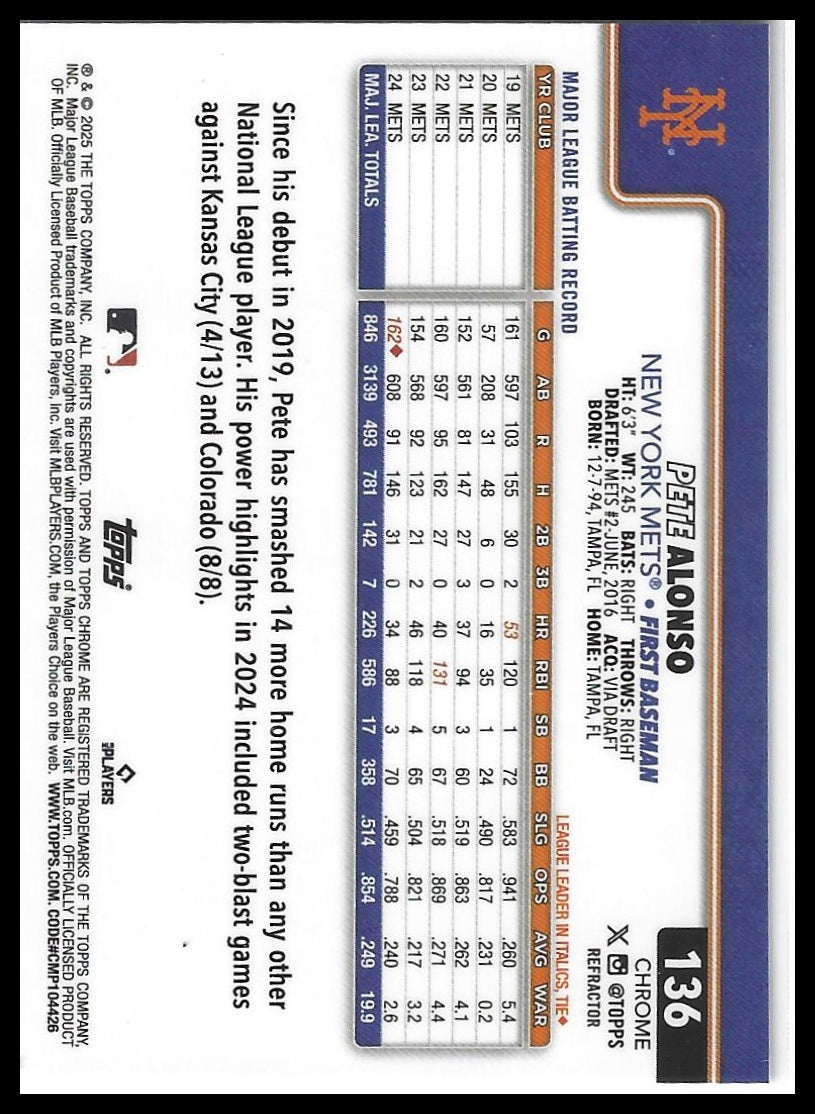 2025 Topps Chrome #136 Pete Alonso Refractors