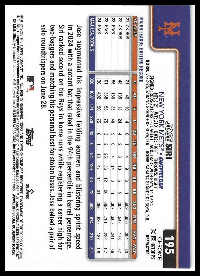 2025 Topps Chrome #195 Jose Siri Refractors