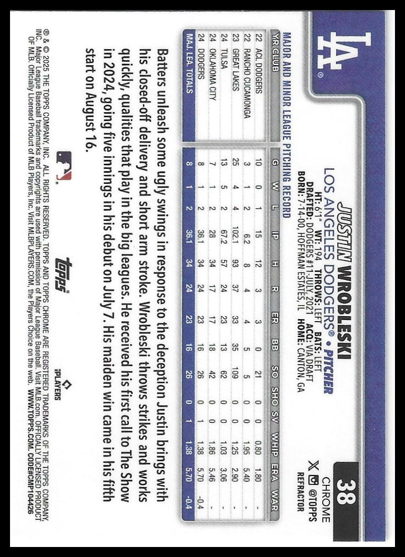 2025 Topps Chrome #38 Justin Wrobleski Refractors