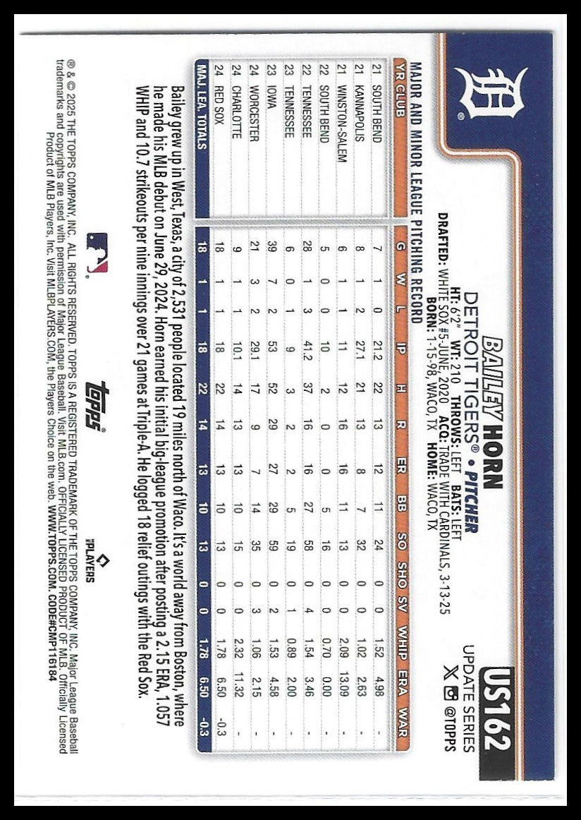 2025 Topps Update #US162 Bailey Horn Rainbow Foil
